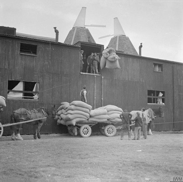 Merchant-and-Makers-History-of-Real-Ale-7-Unloading-hops-at-oast-house-Yalding