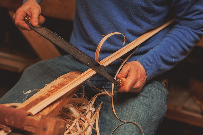 Merchant-and-Makers-How to Make a Sussex Trug-8-Shaving-Sweet-Chestnut-Using-Shaving-Horse
